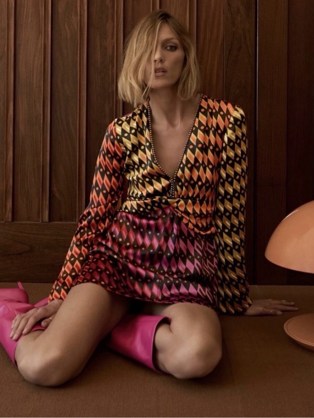 Zara Multicolor Printed Long‑Sleeve Mini Dress with Beaded Neckline - Picture 2 of 10